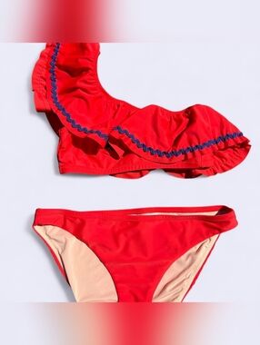 J.Crew Red and Blue Ruffle Full Coverage Bikini Set